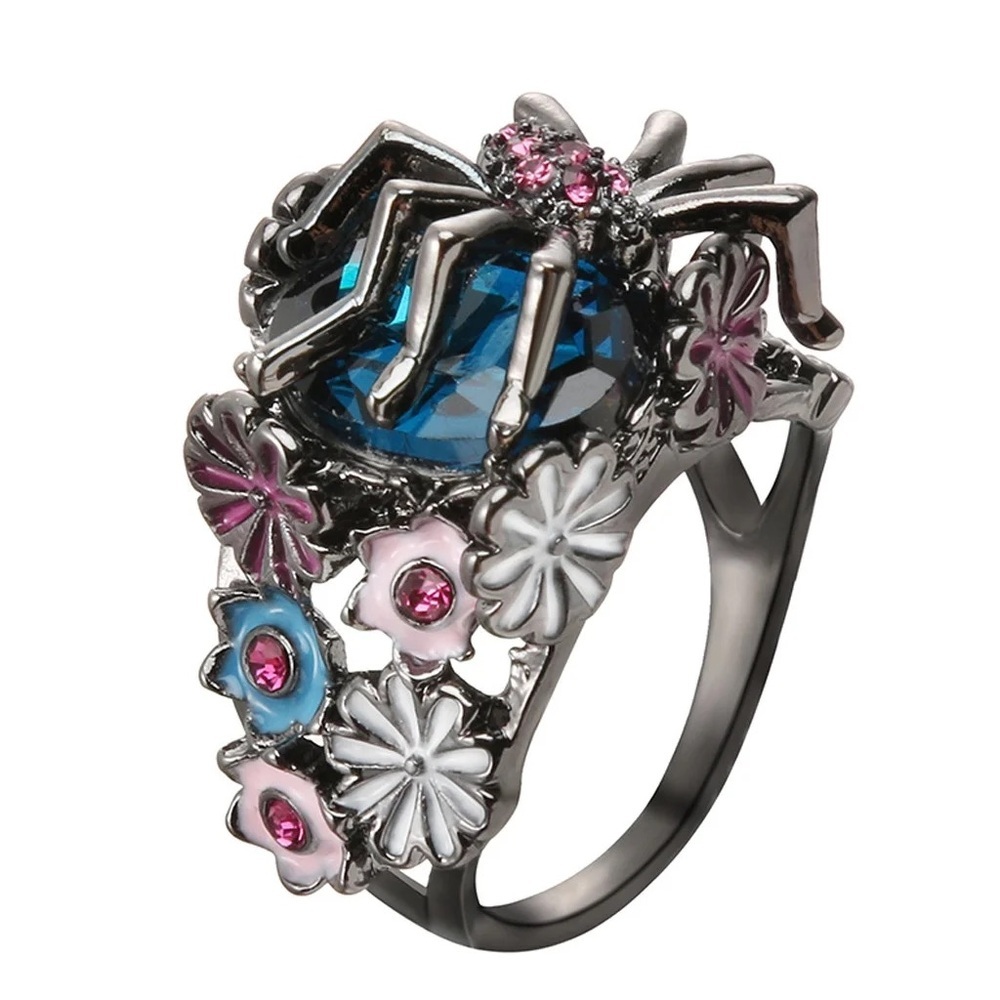 Turkish Handmade Unique Flower Spider Sapphire Women Ring